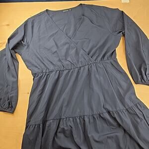Kojooin Ruffle Layered Long Sleeve V neck Maxi Dress, Size 3XL Navy Blue